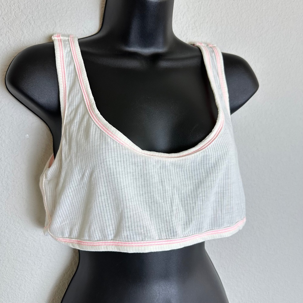 Intimately Free People Ribbed Bralette White Neon Pink Contrast Stitching M/L